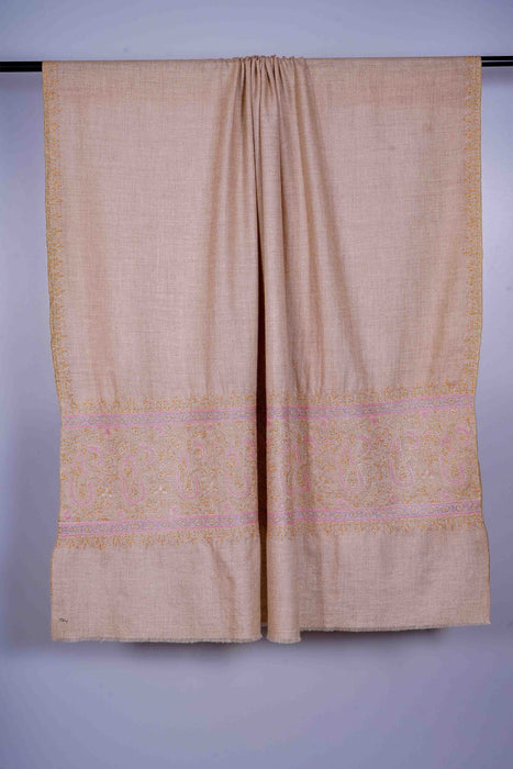 Natural Base multicolor Border silk Embroidery Cashmere Pashmina Shawl