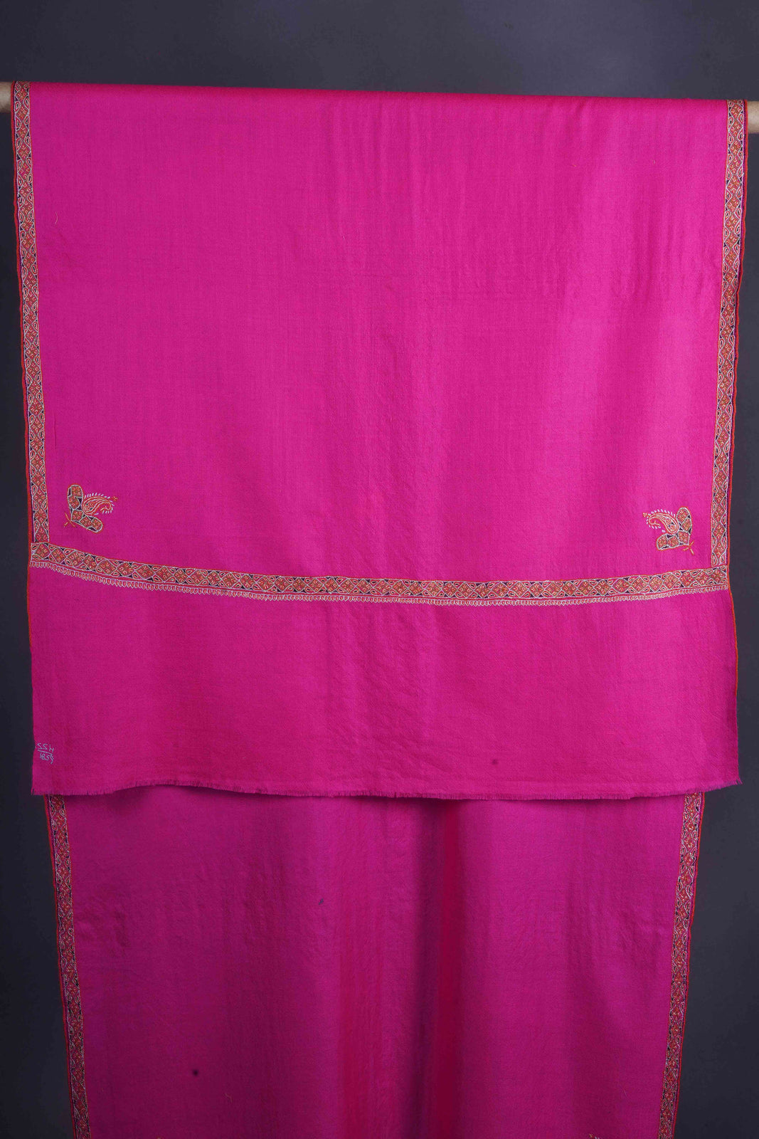 Pink Border Embroidery Cashmere Pashmina Scarf