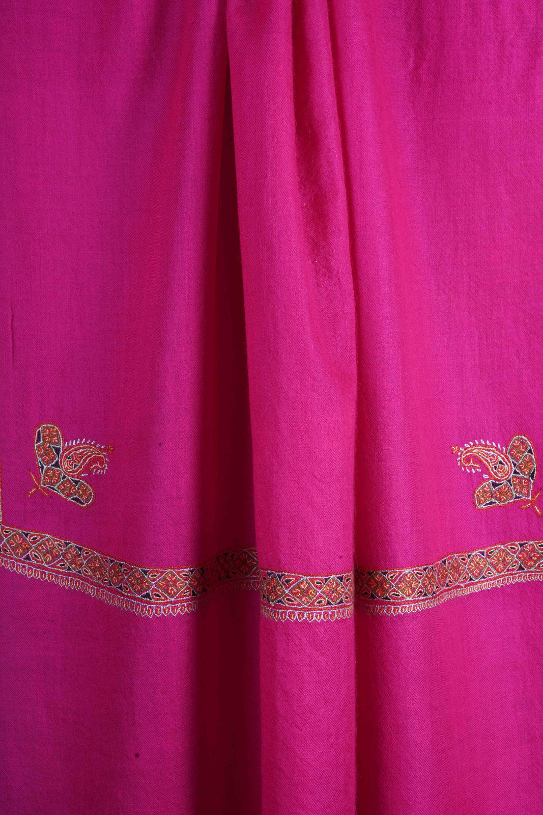 Pink Border Embroidery Cashmere Pashmina Scarf