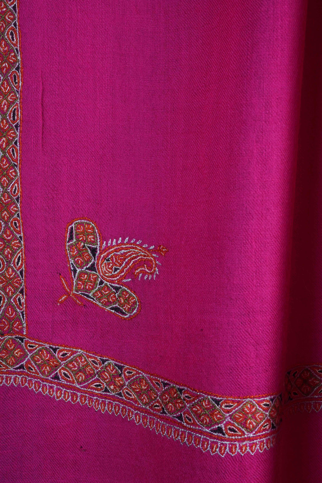 Pink Border Embroidery Cashmere Pashmina Scarf