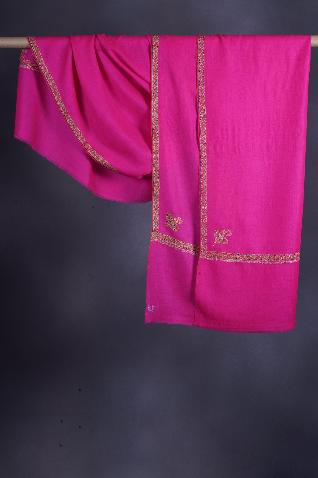 Pink Border Embroidery Cashmere Pashmina Scarf