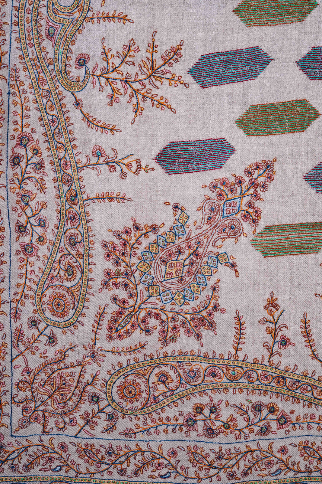 Ivory Boteh Motif Embroidery Pashmina Cashmere Shawl