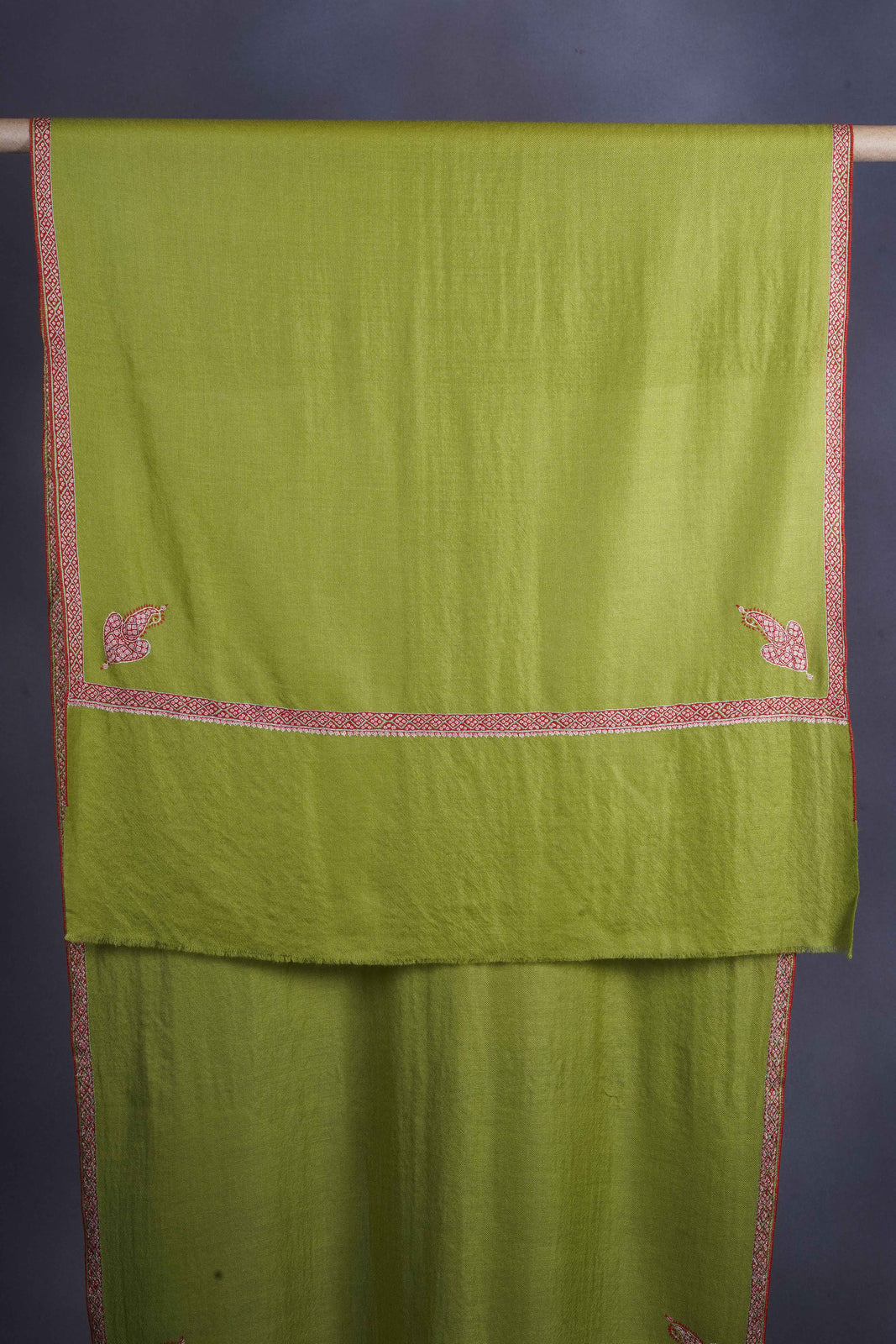 Green Border Embroidery Cashmere Pashmina Scarf