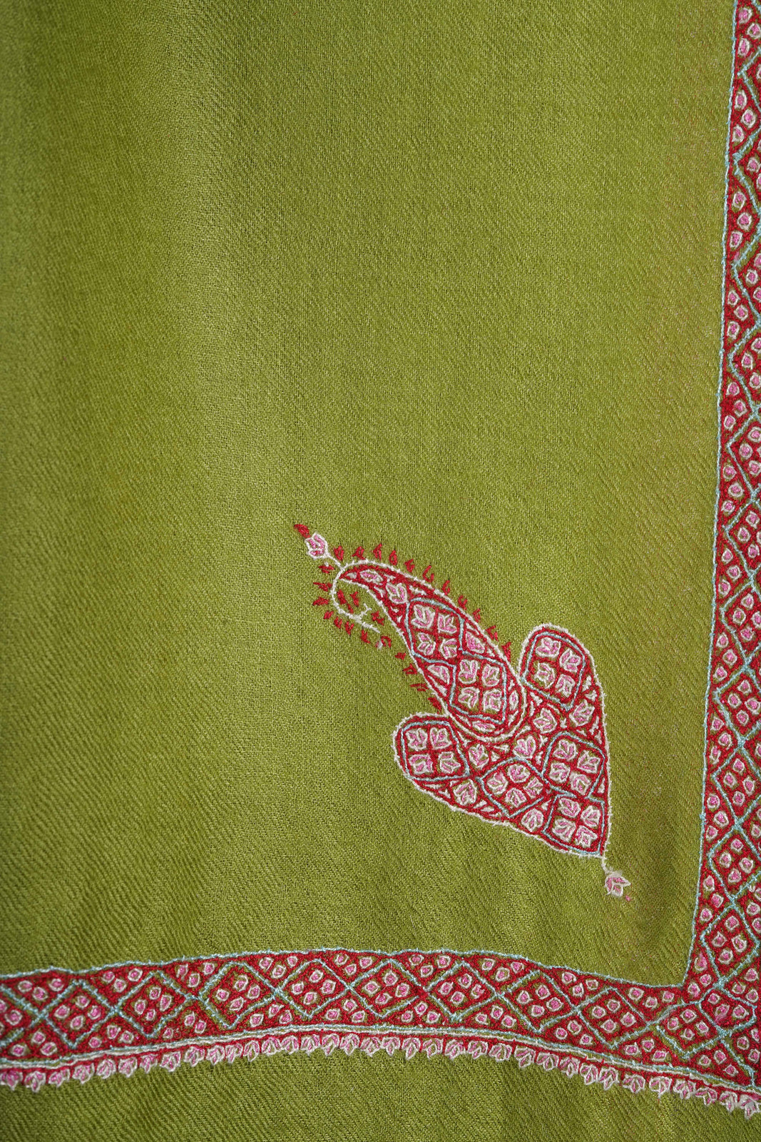 Green Border Embroidery Cashmere Pashmina Scarf