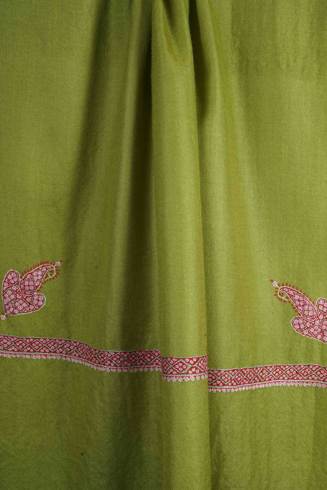 Green Border Embroidery Cashmere Pashmina Scarf