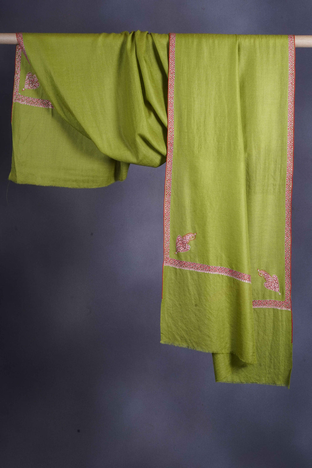 Green Border Embroidery Cashmere Pashmina Scarf