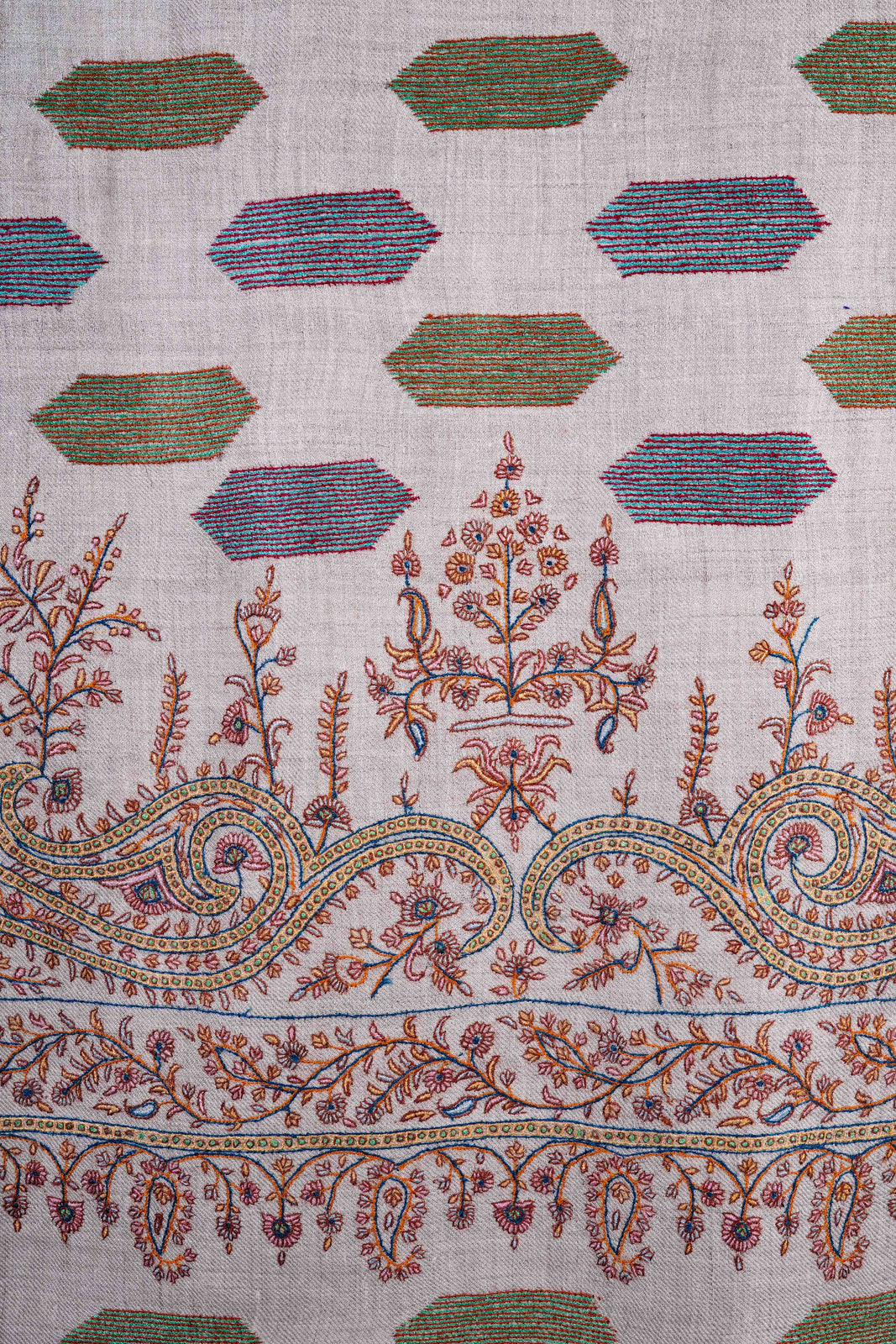 Ivory Boteh Motif Embroidery Pashmina Cashmere Shawl