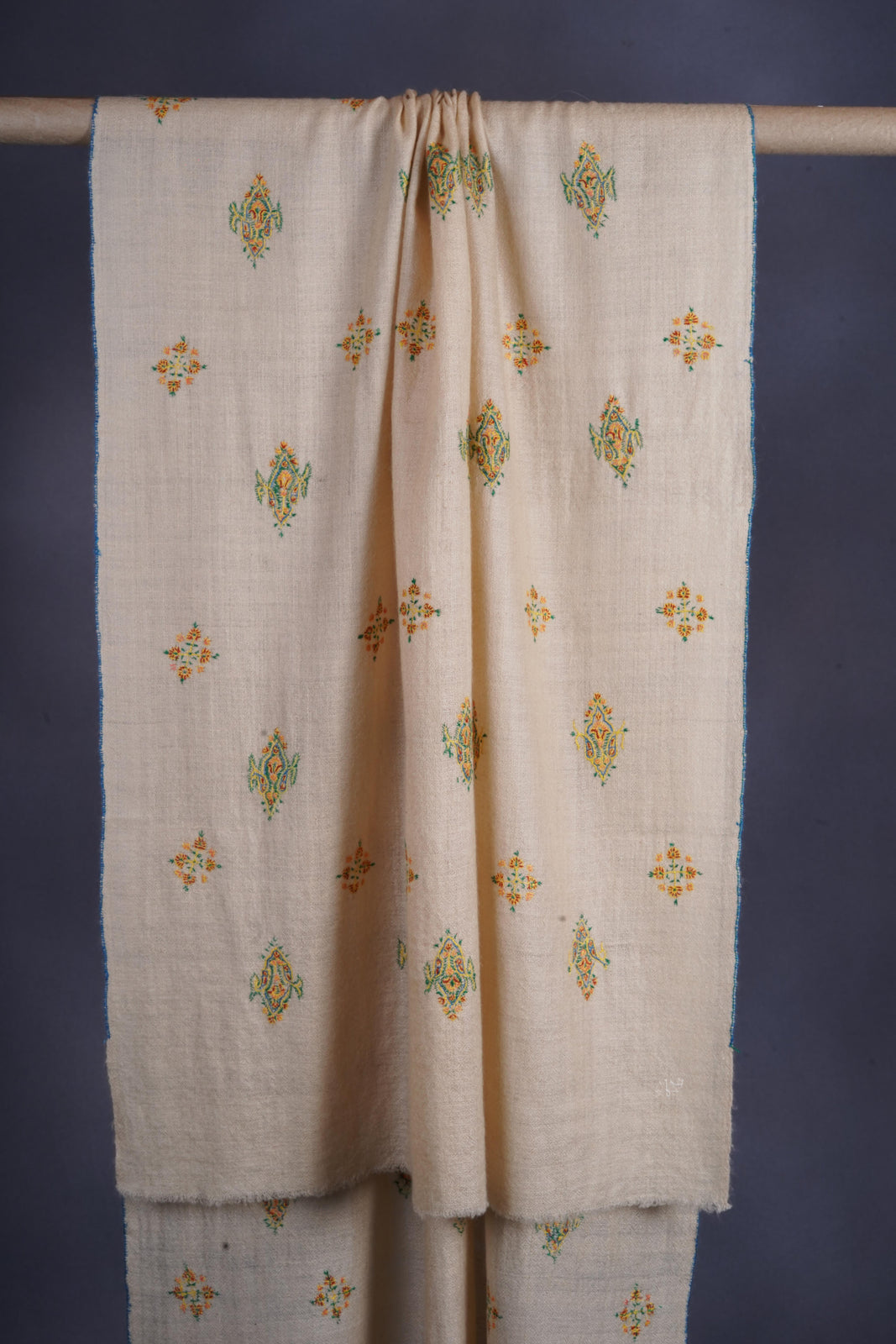Beige Butti-Dar Motif Embroidery Cashmere Pashmina Scarf