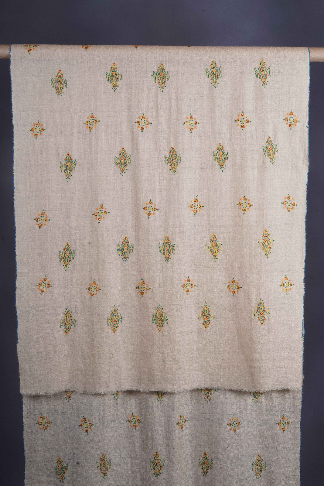 Beige Butti-Dar Motif Embroidery Cashmere Pashmina Scarf