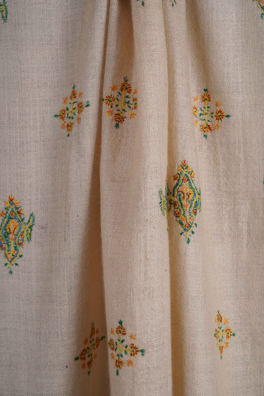 Beige Butti-Dar Motif Embroidery Cashmere Pashmina Scarf