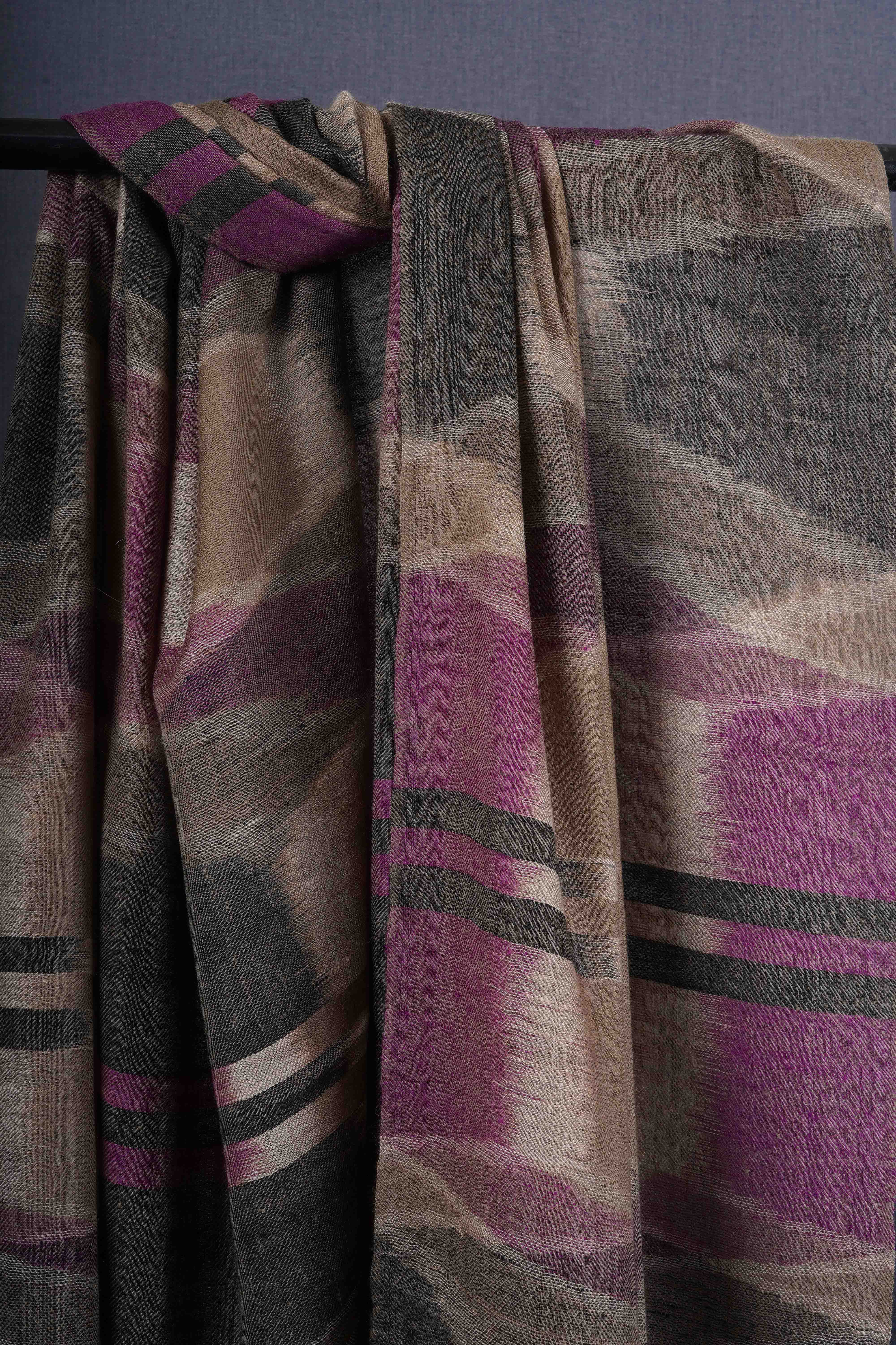 Natural Base Pink Ikkat handwoven Cashmere Pashmina Scarf