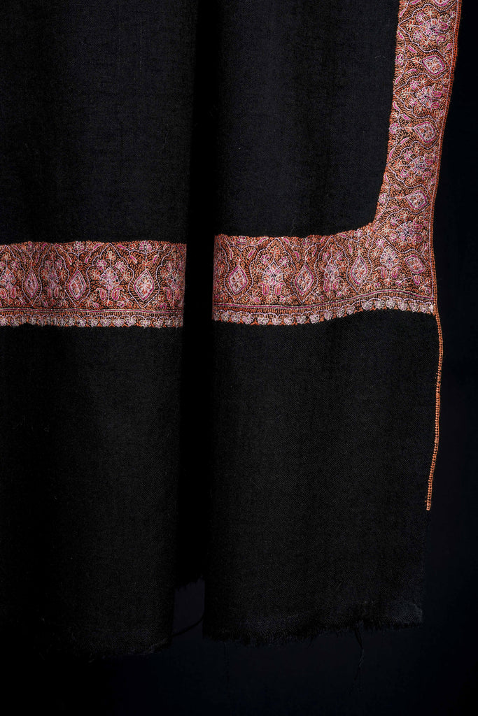 Black Base Big Orange Border Embroidery Cashmere Pashmina Shawl