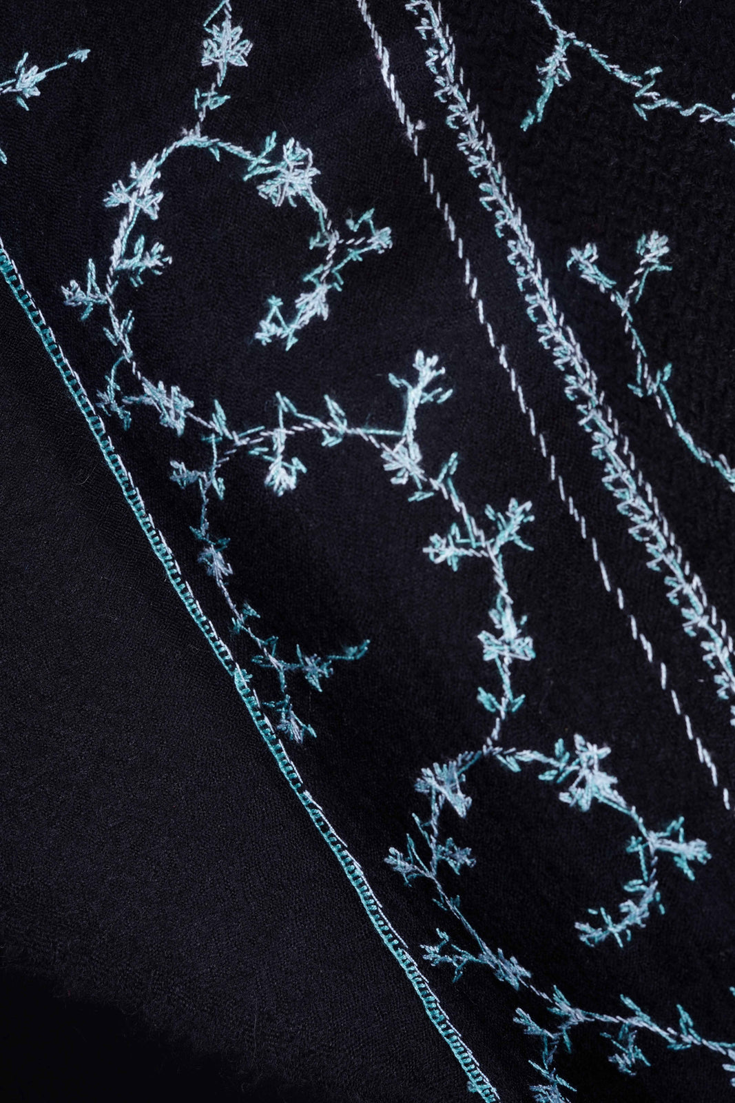 Black Jali With Blue Embroidery Pashmina Cashmere Scarf