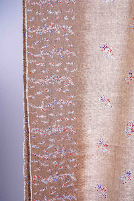 2.5 yard Natural Base Ikat multicolor Embroidery Cashmere Pashmina Shawl