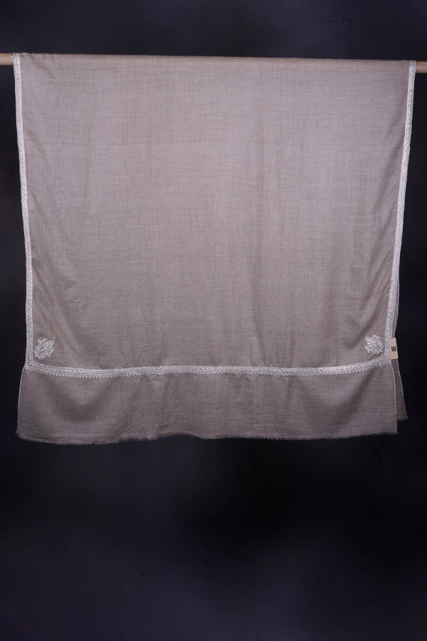 Natural Base With Tilla Small Border Embroidery Pashmina Shawl