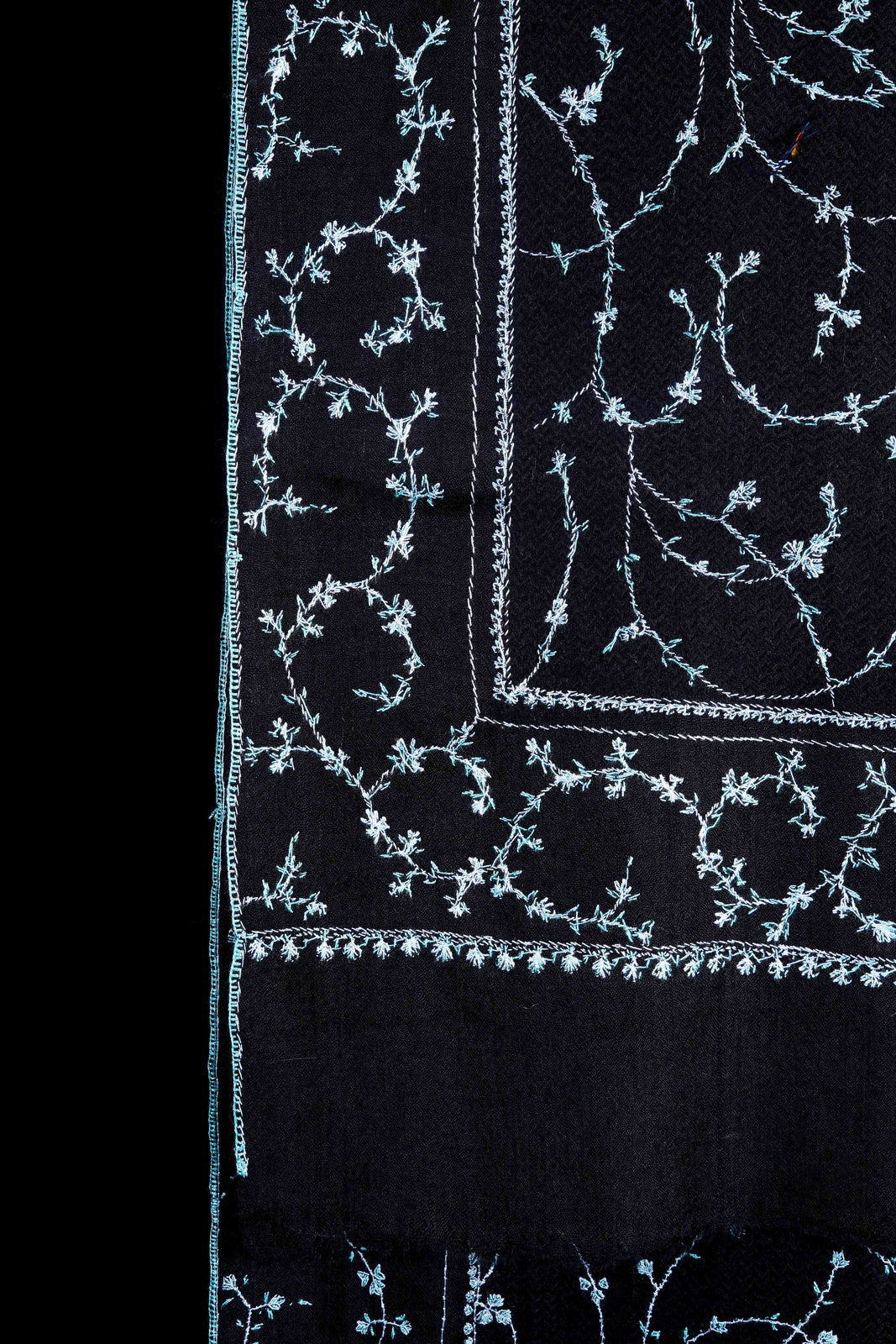 Black Jali With Blue Embroidery Pashmina Cashmere Scarf