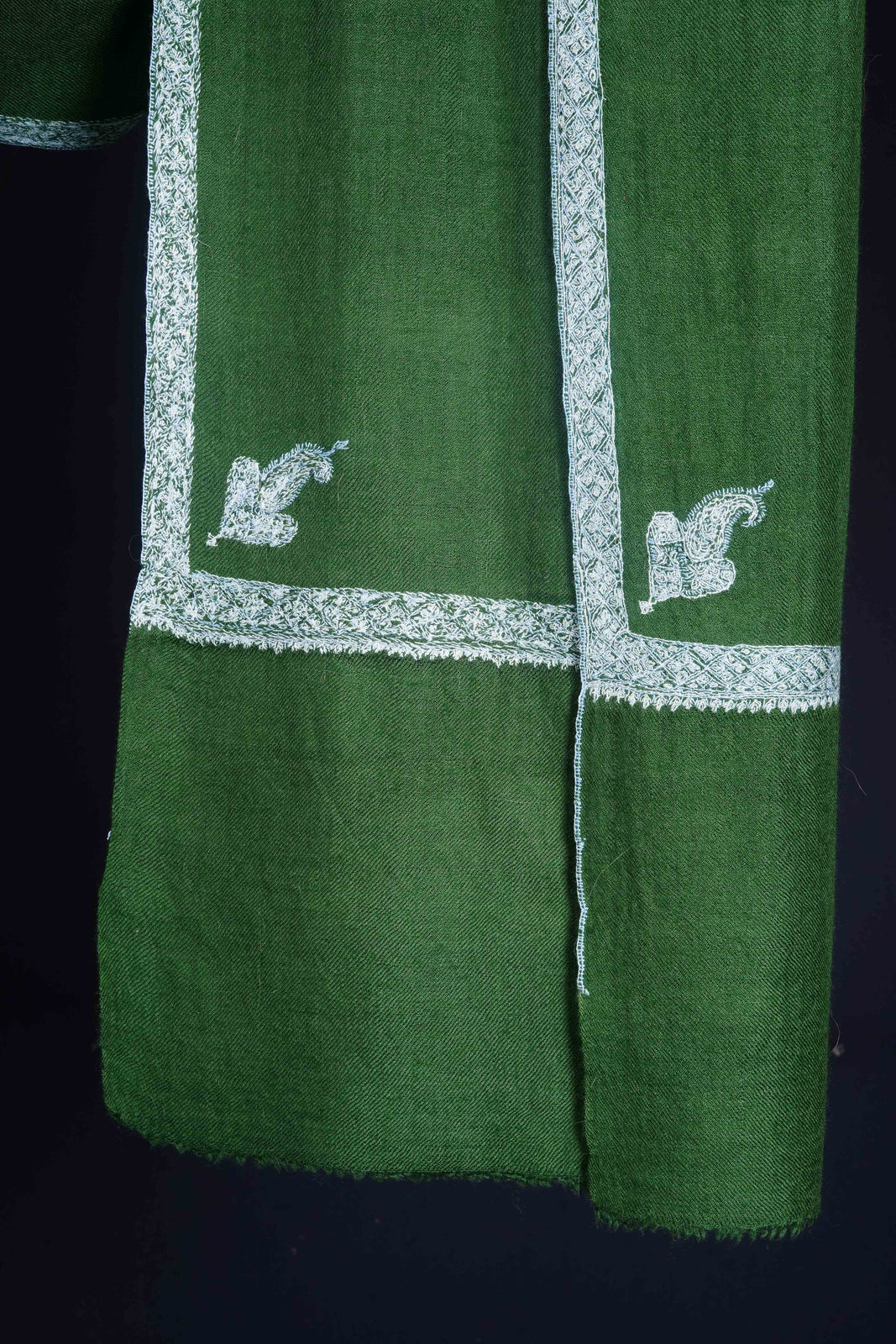 Basil Green Border Embroidery Pashmina Scarf