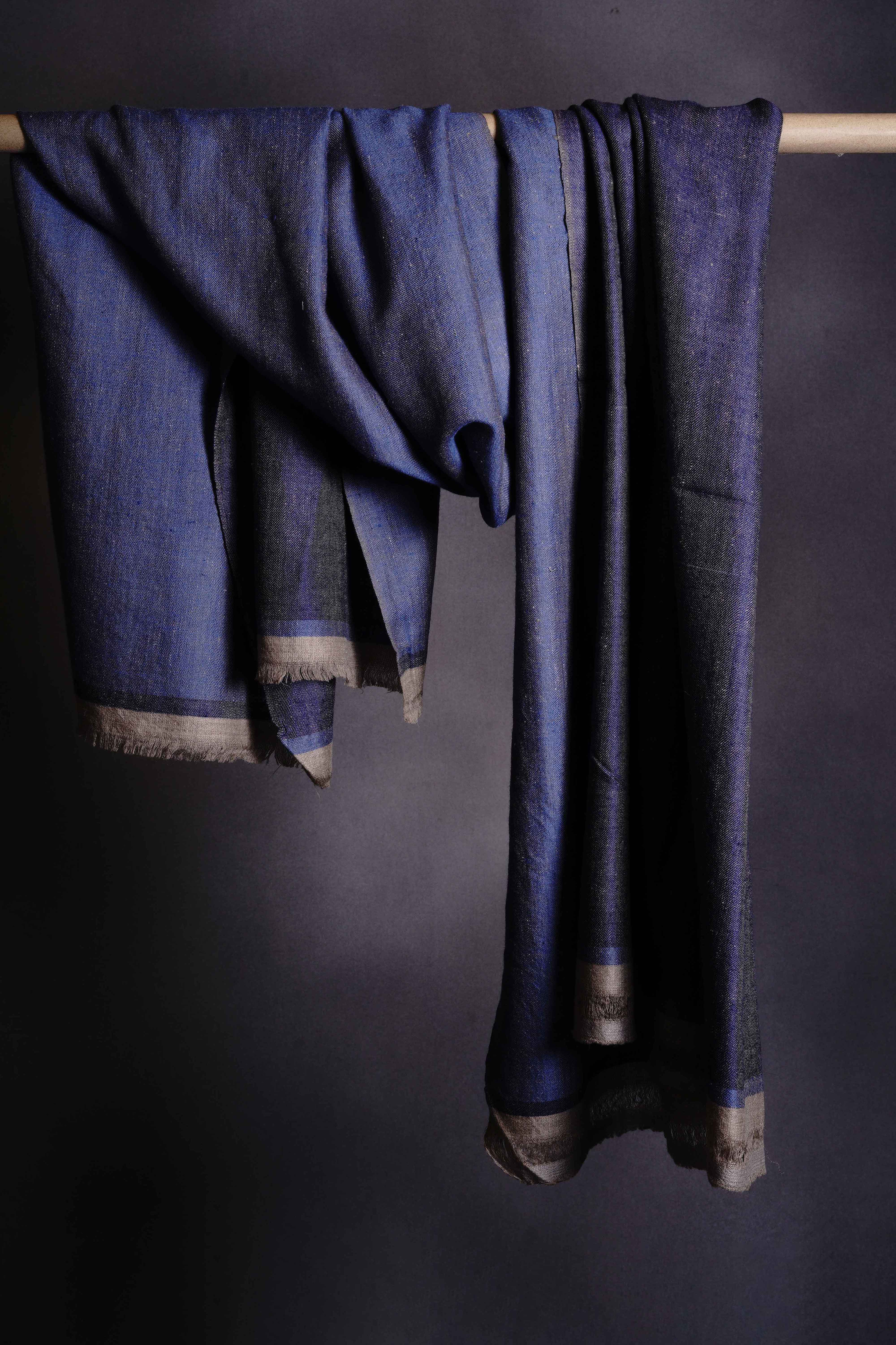 Reversible Navy and Blue Handwoven Cashmere Pashmina Shawl