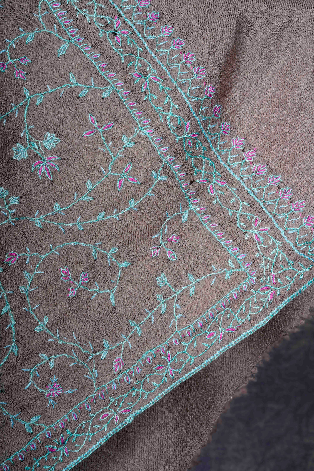 Natural Base With Jali Embroidery Pashmina Cashmere Scarf