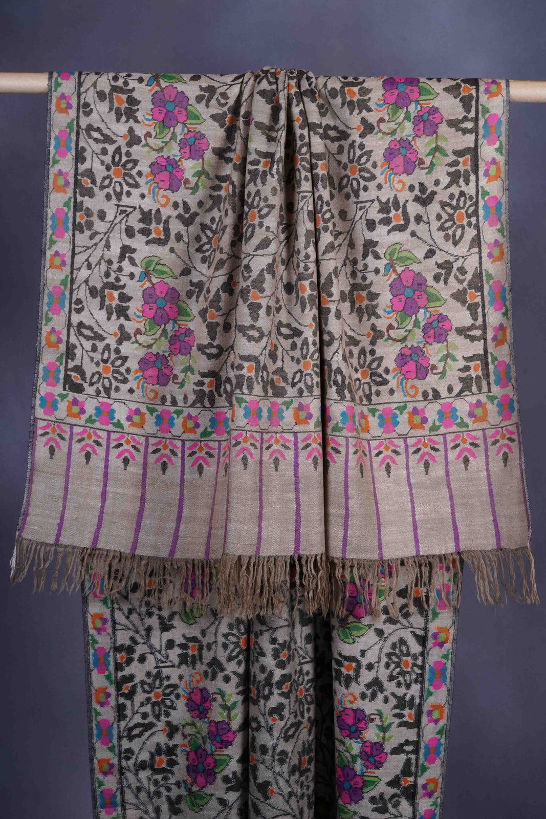 2.5 Yard Natural Base Floral Kani Jamawar Pashmina Shawl