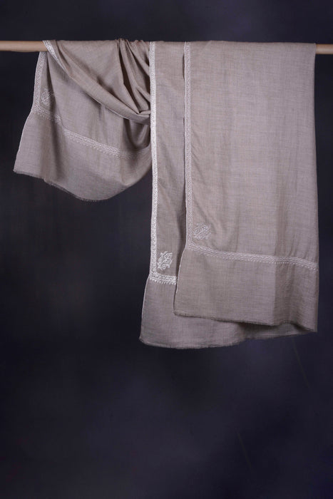 Natural Base With Tilla Small Border Embroidery Pashmina Shawl