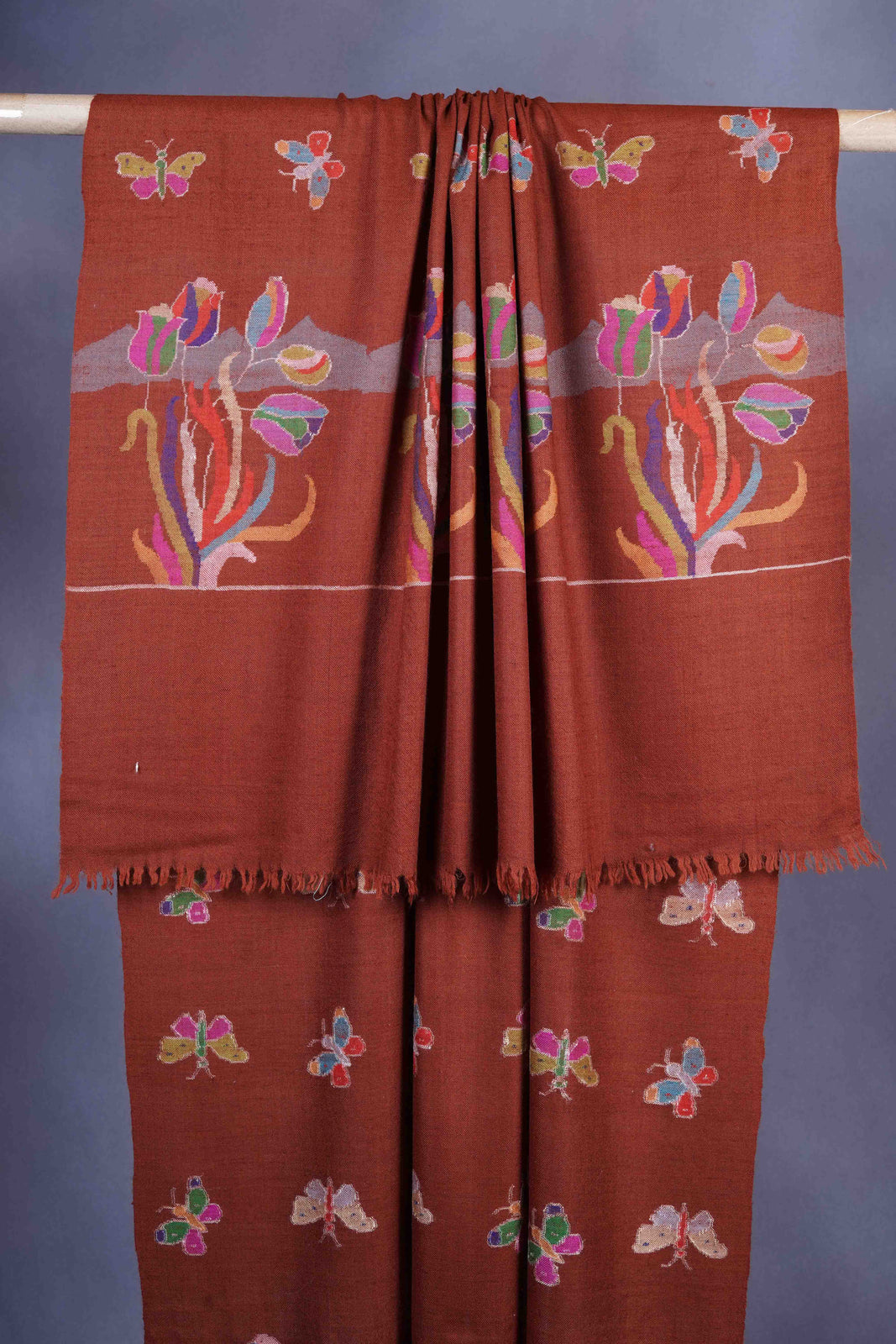 Brick Red Butterfly Kani Jamawar Pashmina Shawl