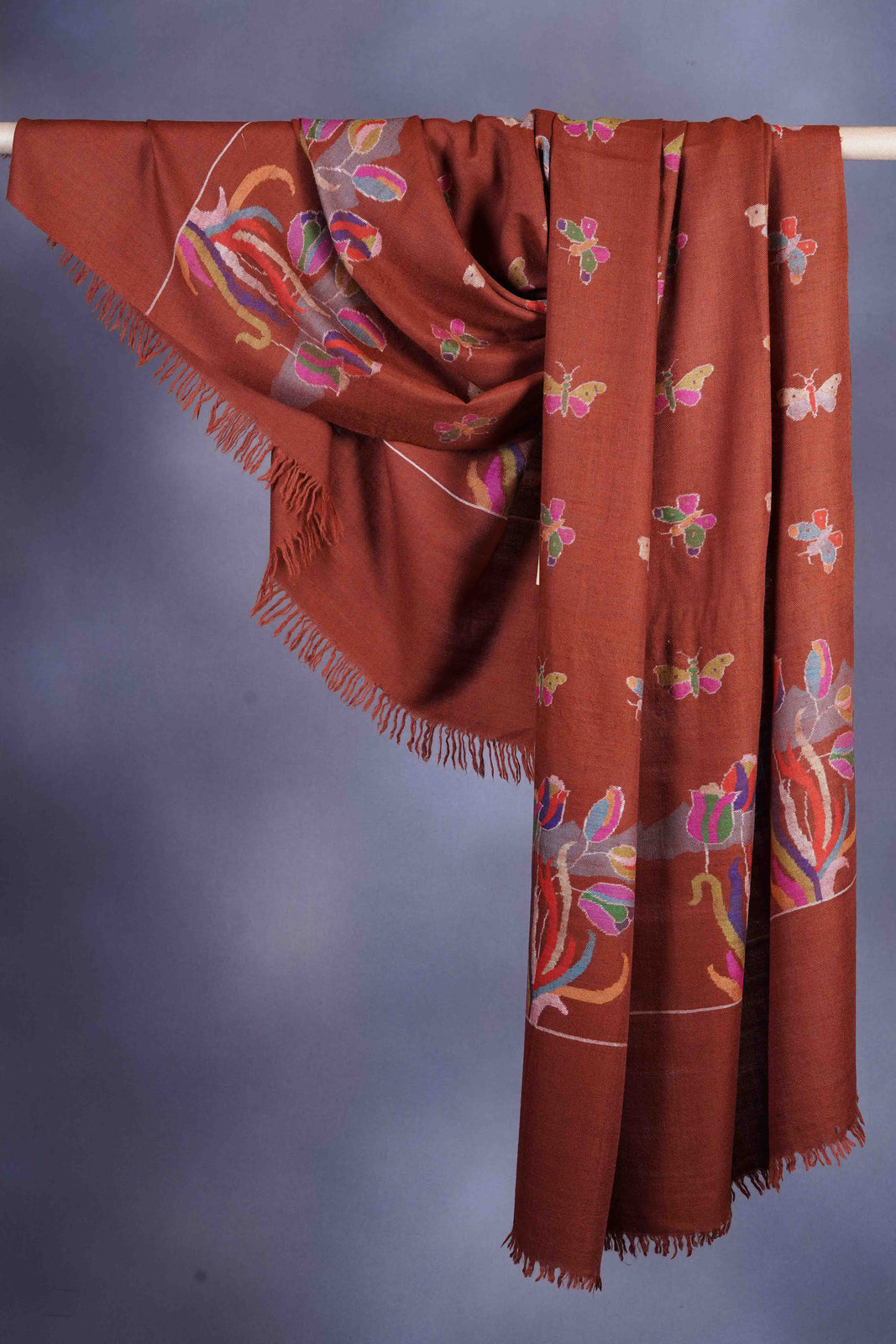 Brick Red Butterfly Kani Jamawar Pashmina Shawl