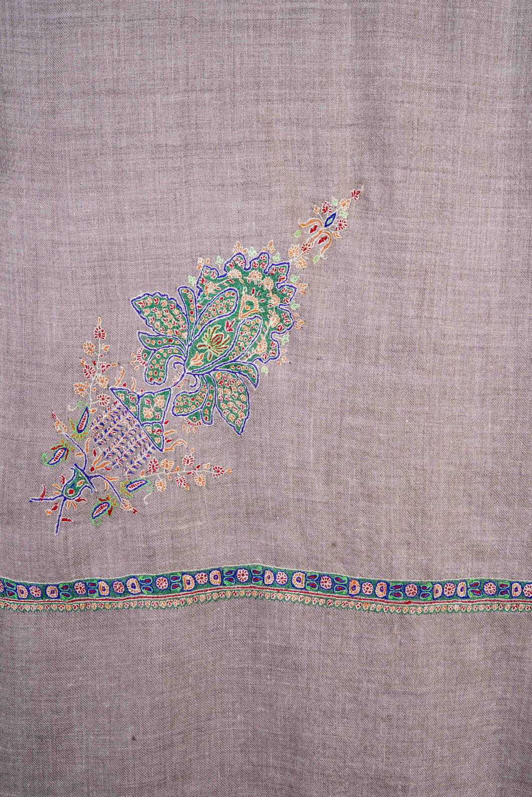 Natural base Cone Motif Sozni Hand Embroidery Pashmina Shawl