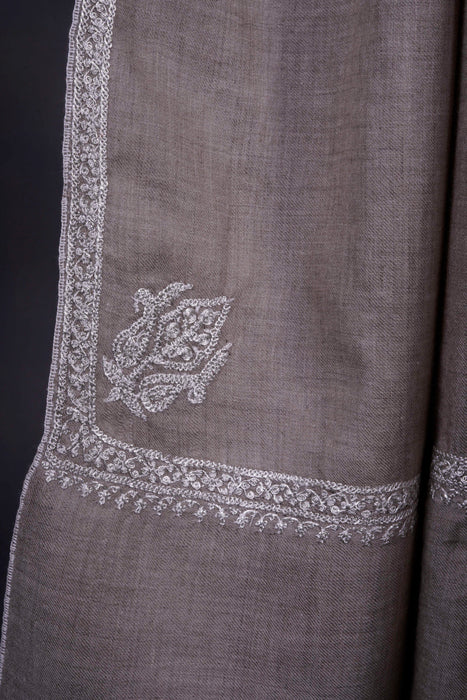 Natural Base With Tilla Small Border Embroidery Pashmina Shawl