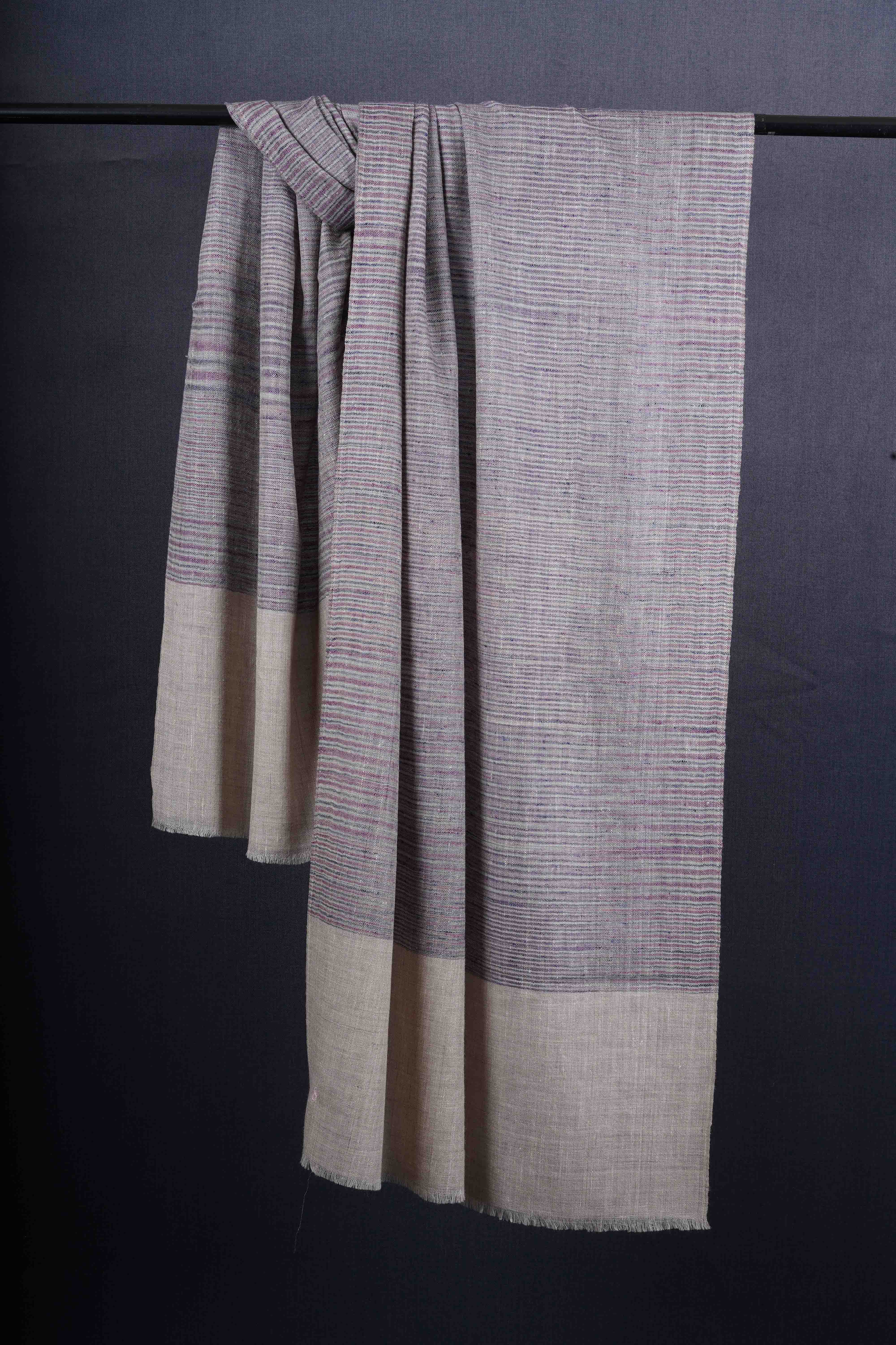Ivory Base Striped Handwoven Cashmere Pashmina Scarf