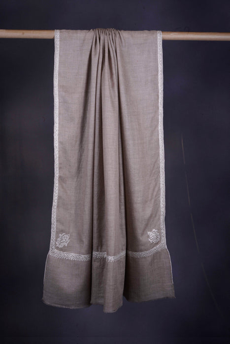 Natural Base With Tilla Small Border Embroidery Pashmina Shawl
