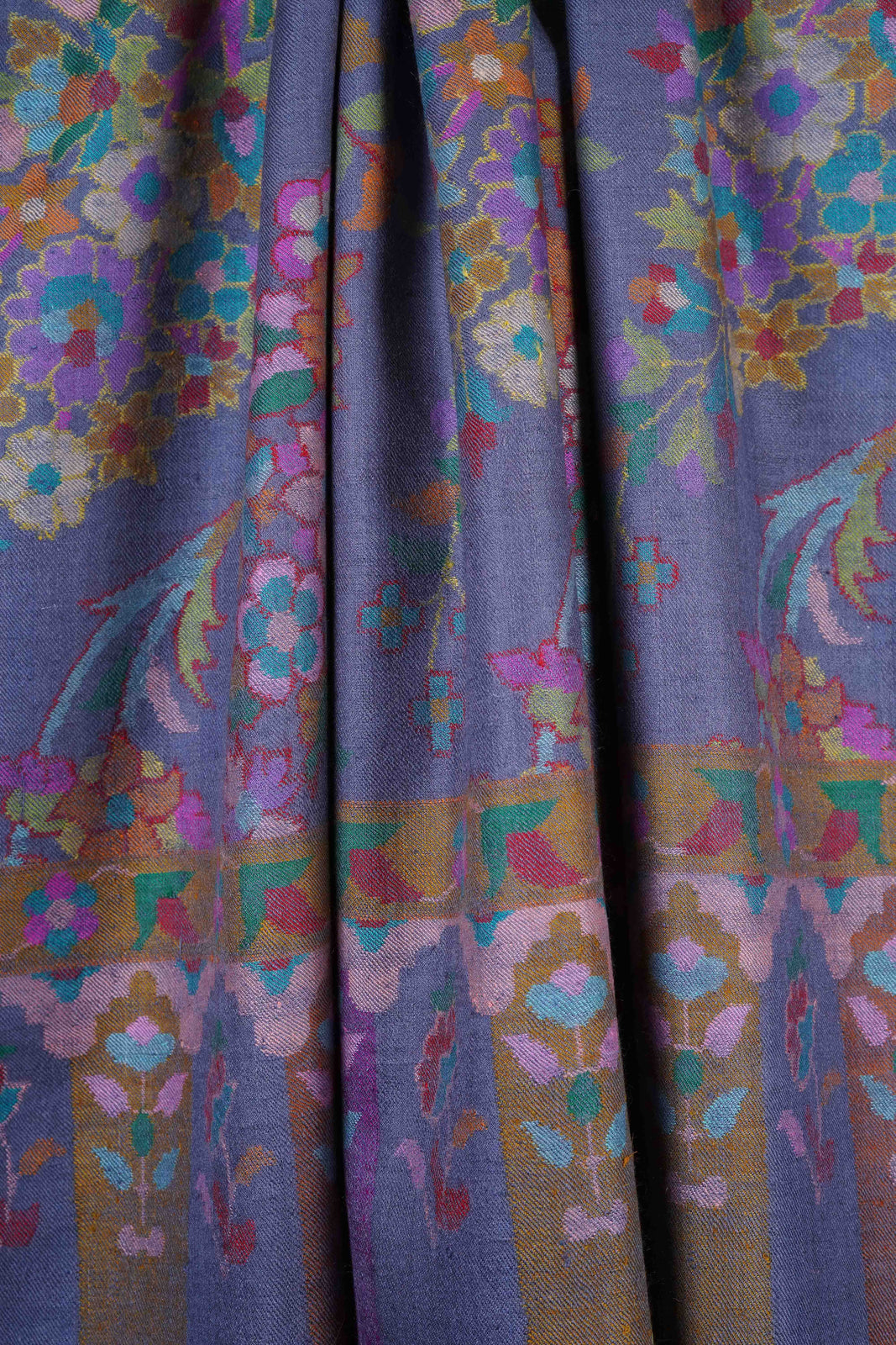 Grey Base Flower Kani Jamawar Pashmina Shawl