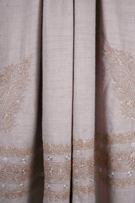 3 Yard Natural Base With Golden and Silver Tilla Embroidery Pashmina Shawl