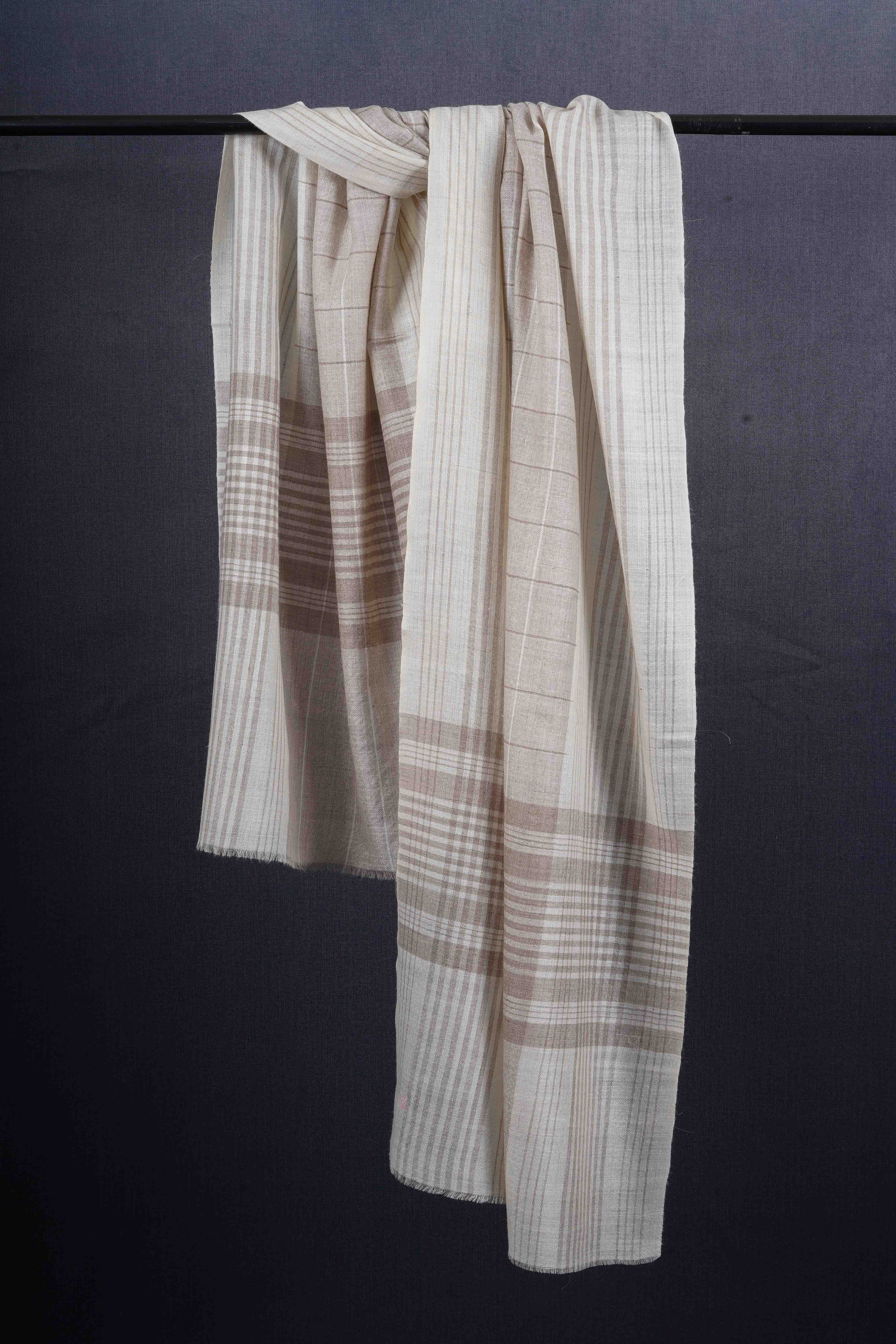 Ivory Base and Natural Base Handwoven Cashmere Pashmina Scarf