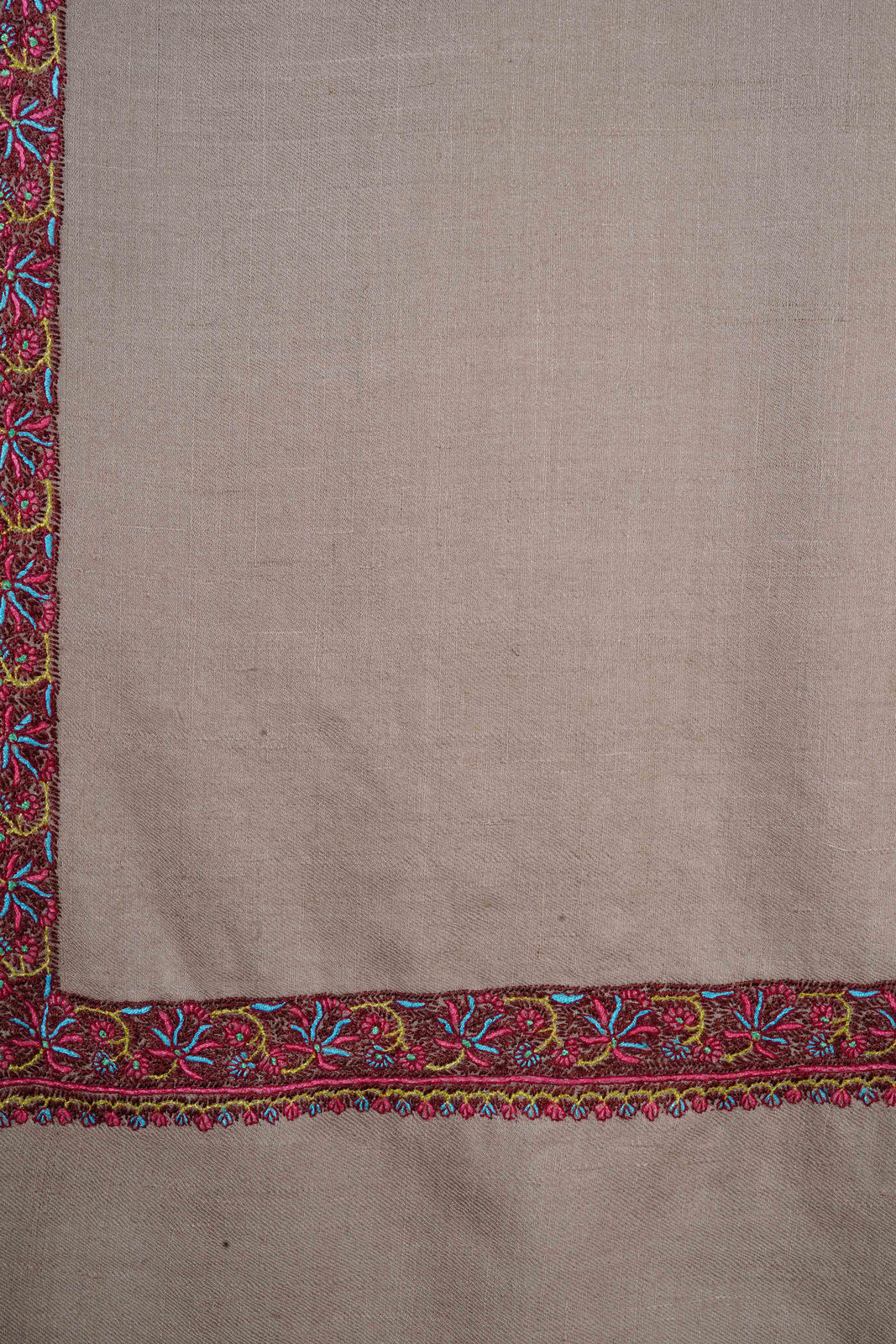 Natural brown Base Border Embroidery Cashmere Pashmina Shawl
