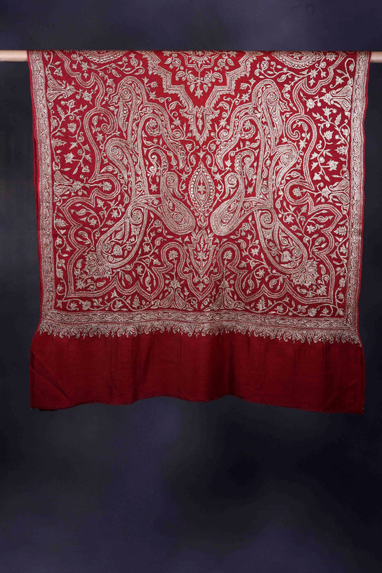 Maroon Tilla Embroidery Pashmina Shawl