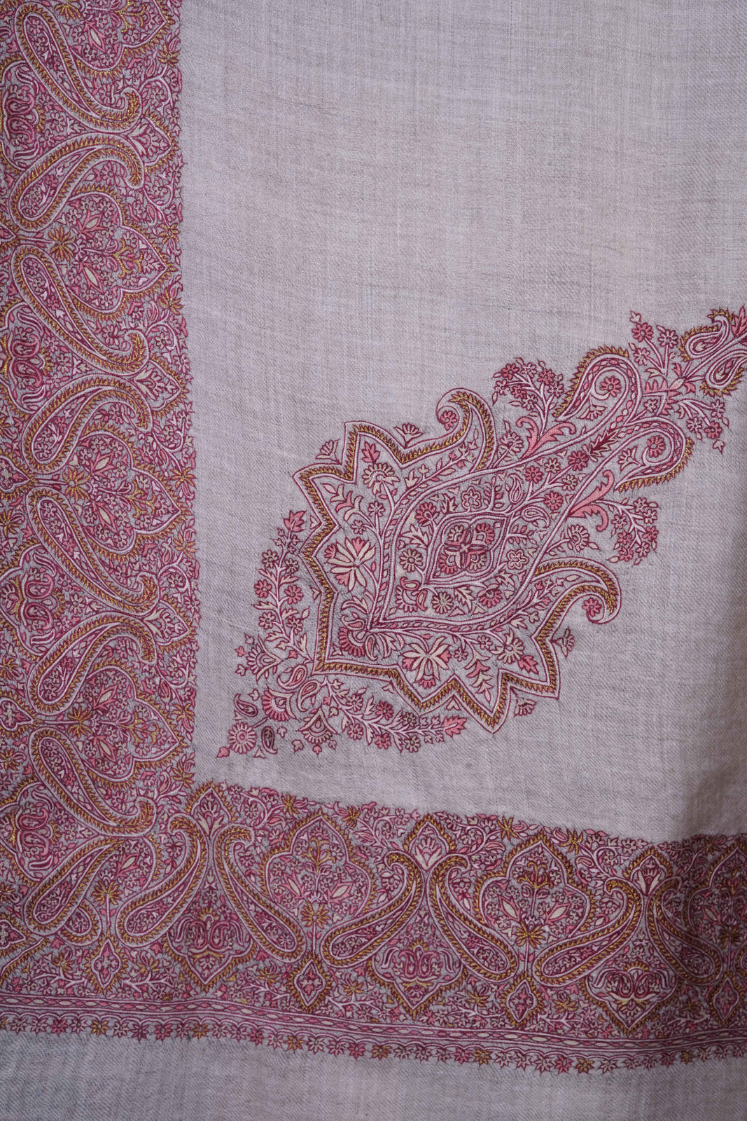 3 yard Natural Base With Maroon Cone Motif  Sozni Hand Embroidery Pashmina Shawl