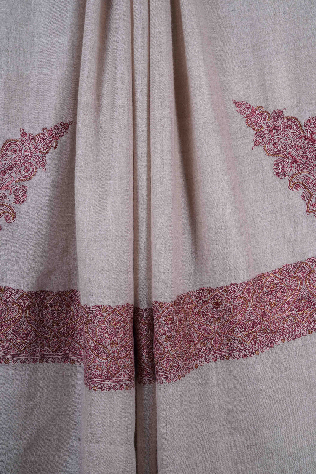 3 yard Natural Base With Maroon Cone Motif  Sozni Hand Embroidery Pashmina Shawl