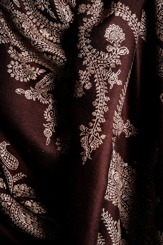 3 Yard Brown Pashmina Jamawar Full Embroidery Shawl