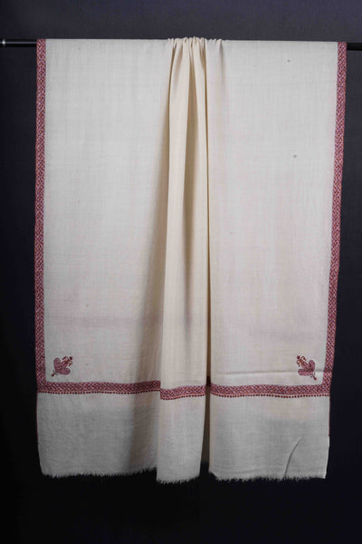 Ivory Base With Pink Border Embroidery Cashmere Pashmina Shawl