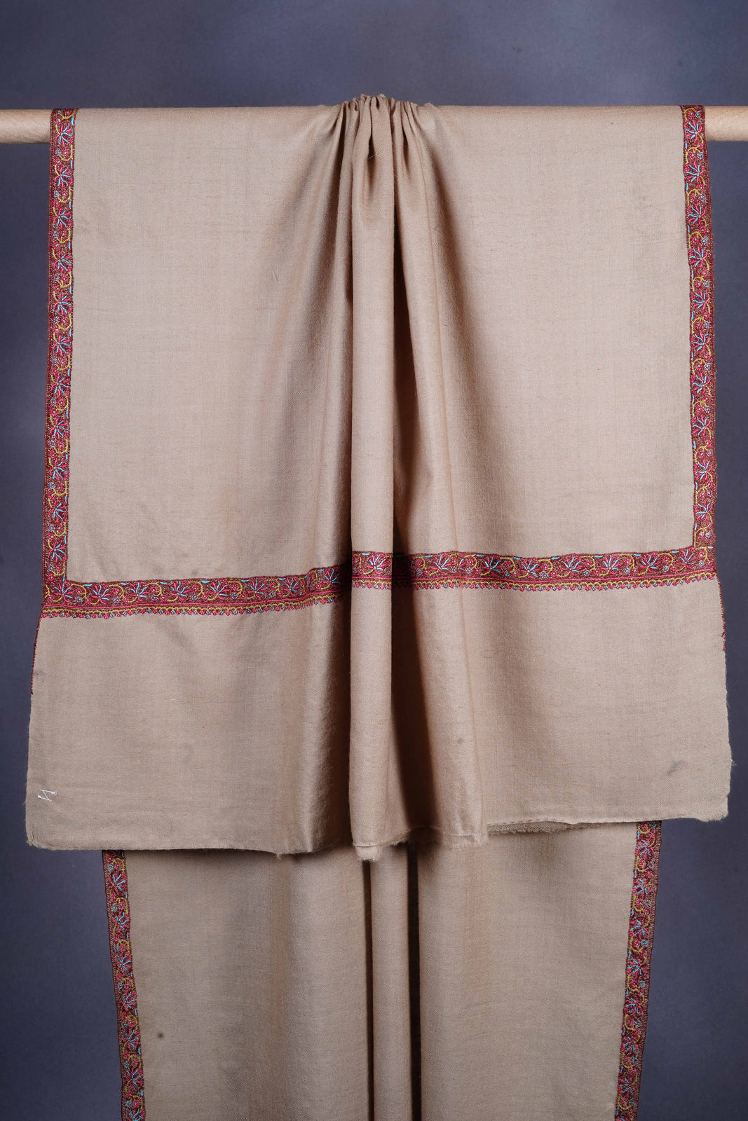 Natural brown Base Border Embroidery Cashmere Pashmina Shawl