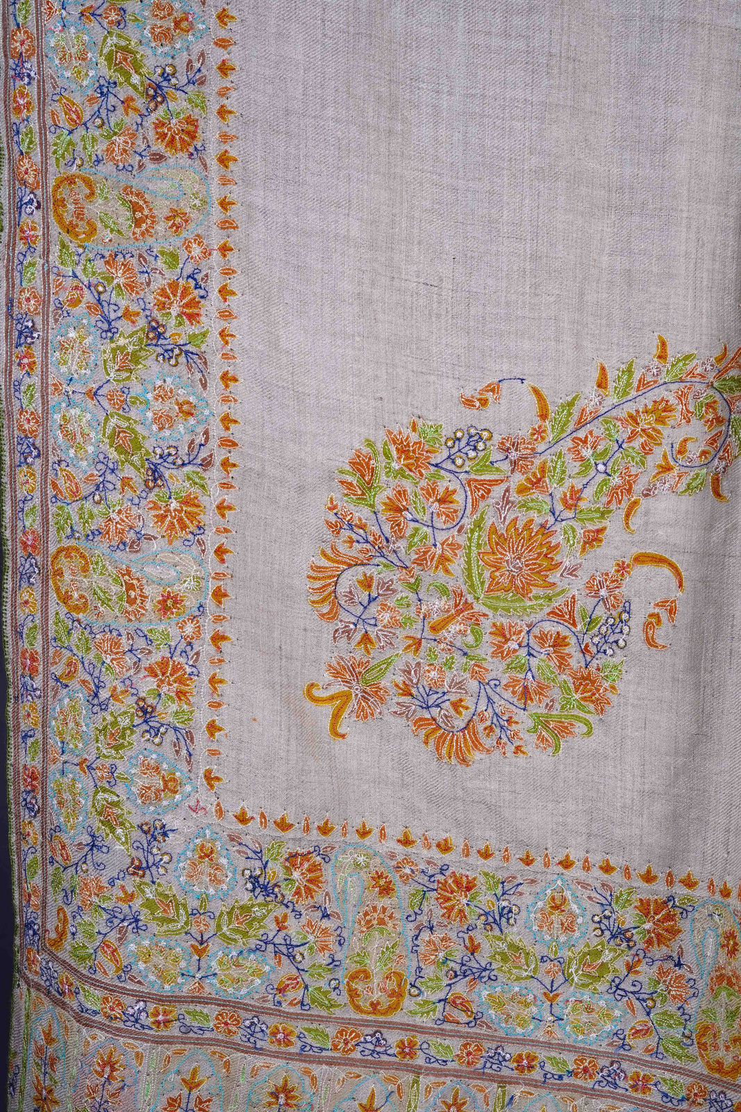 Ivory Base With Multicolor Cone Motif Sozni Hand Embroidery Pashmina Shawl