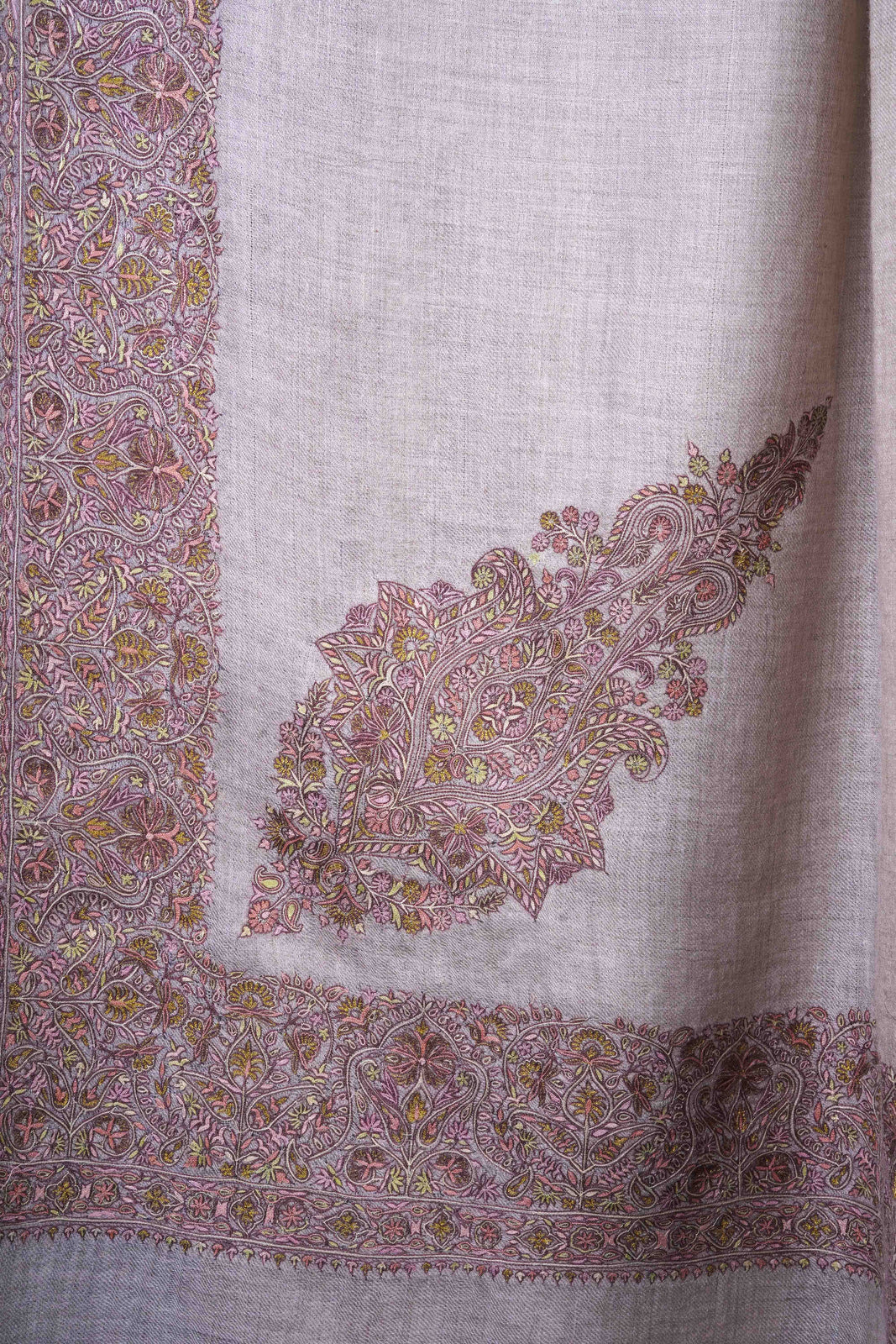 3 Yard Natural Base With Cone Motif Sozni Hand Embroidery Pashmina Shawl
