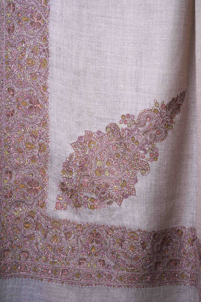 3 Yard Natural Base With Cone Motif  Sozni Hand Embroidery Pashmina Shawl