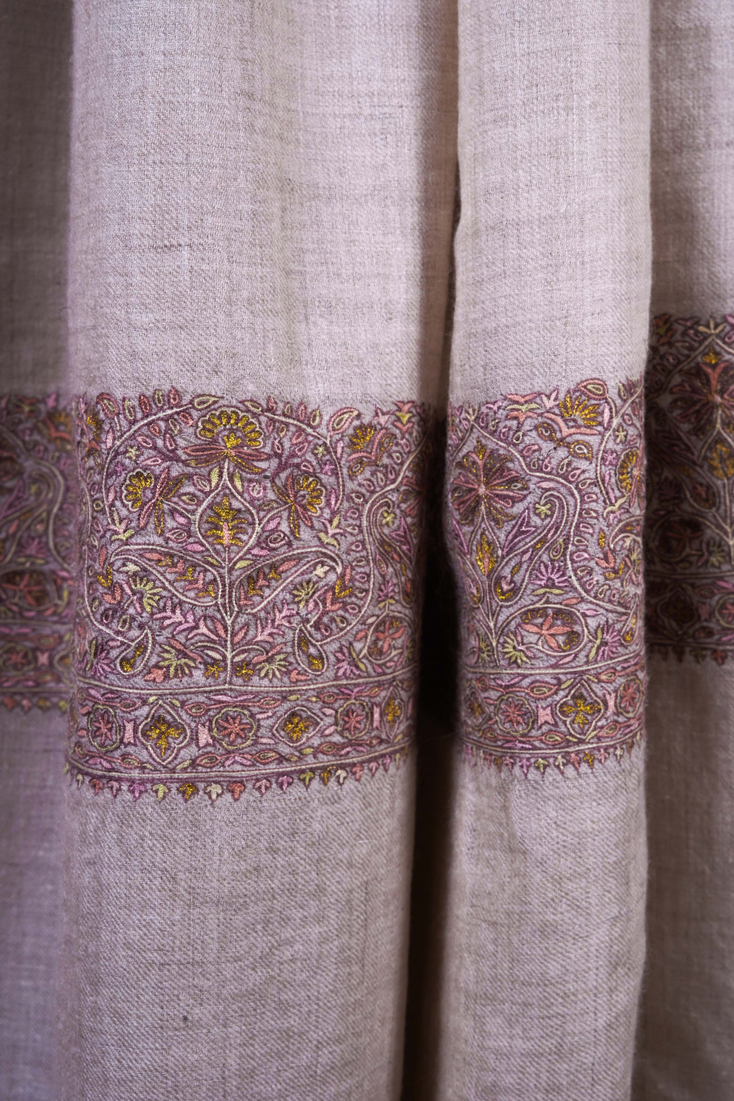 3 Yard Natural Base With Cone Motif Sozni Hand Embroidery Pashmina Shawl