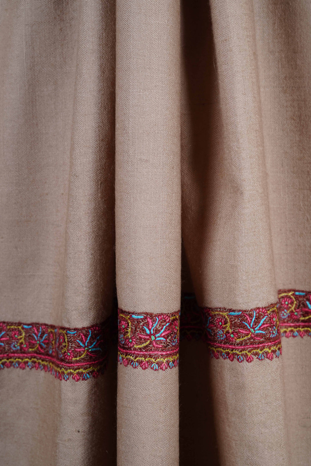 Natural brown Base Border Embroidery Cashmere Pashmina Shawl