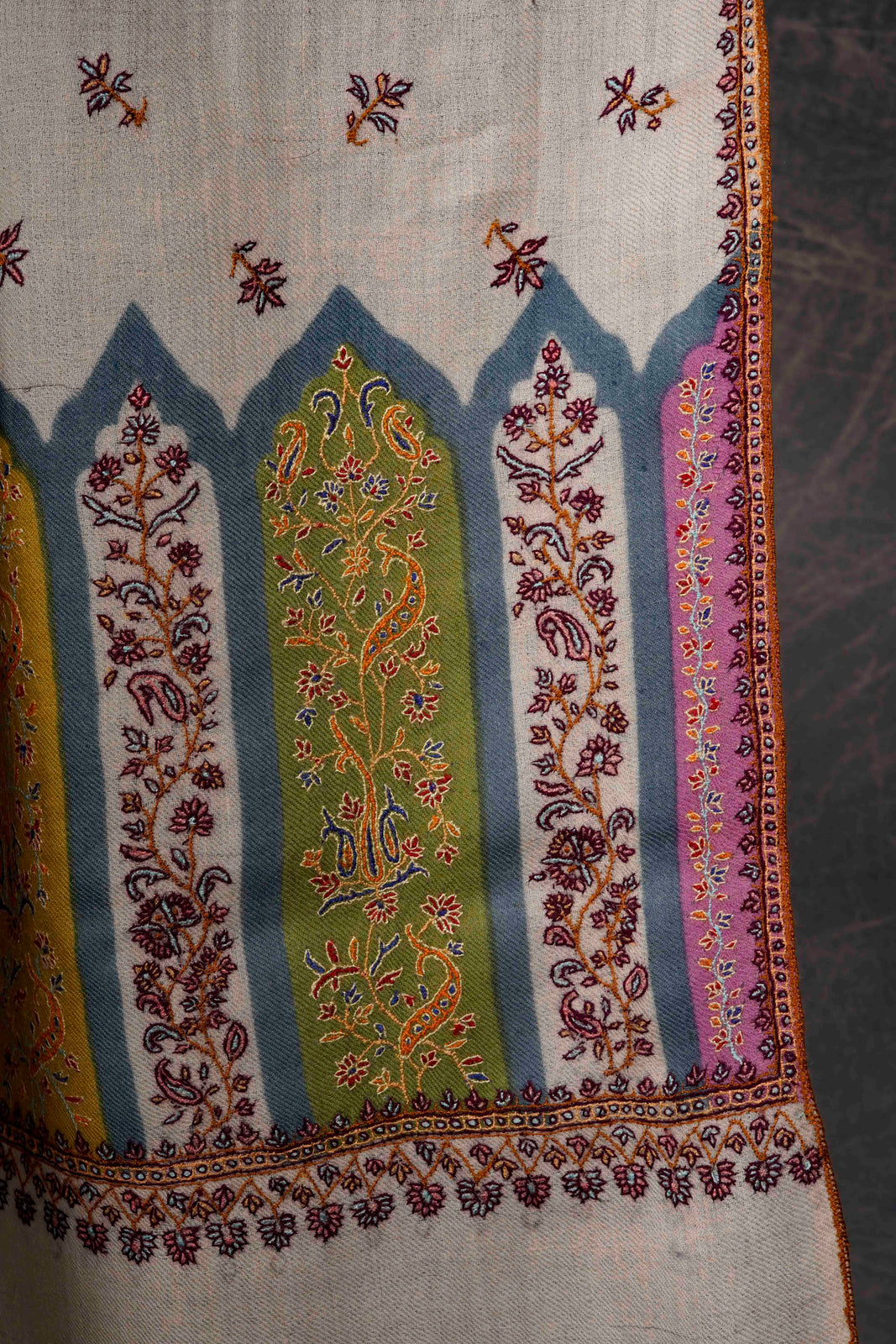 Ivory Big Border with Boteh Motif Embroidery Cashmere Pashmina Scarf