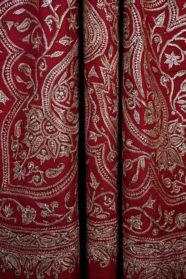 Maroon Tilla Embroidery Pashmina Shawl