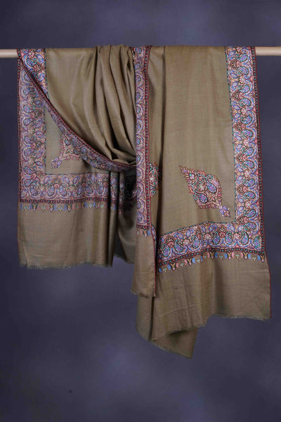 3 Yard Natural Base With Multi-Color Embroidery Cashmere Pashmina Shawl