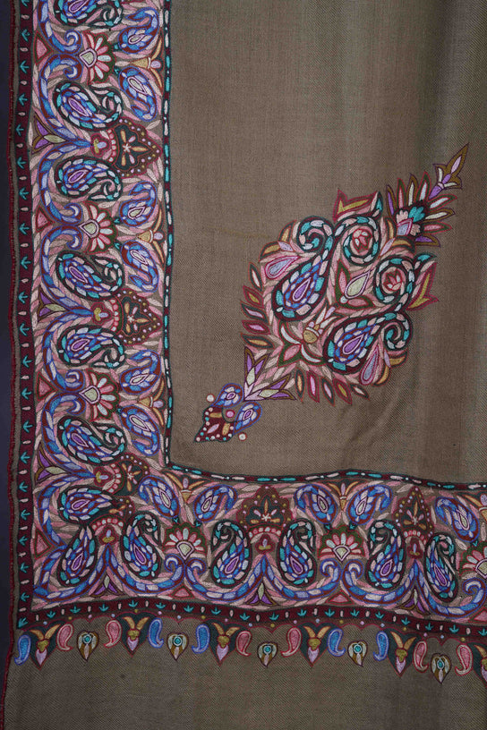 3 Yard Natural Base With Multi-Color Embroidery Cashmere Pashmina Shawl